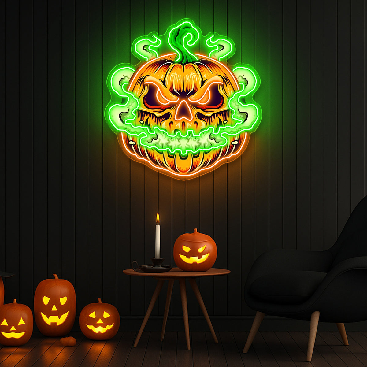 Spooky Glowing Pumpkin Neon Sign – Halloween LED Wall Light for Indoor Decor