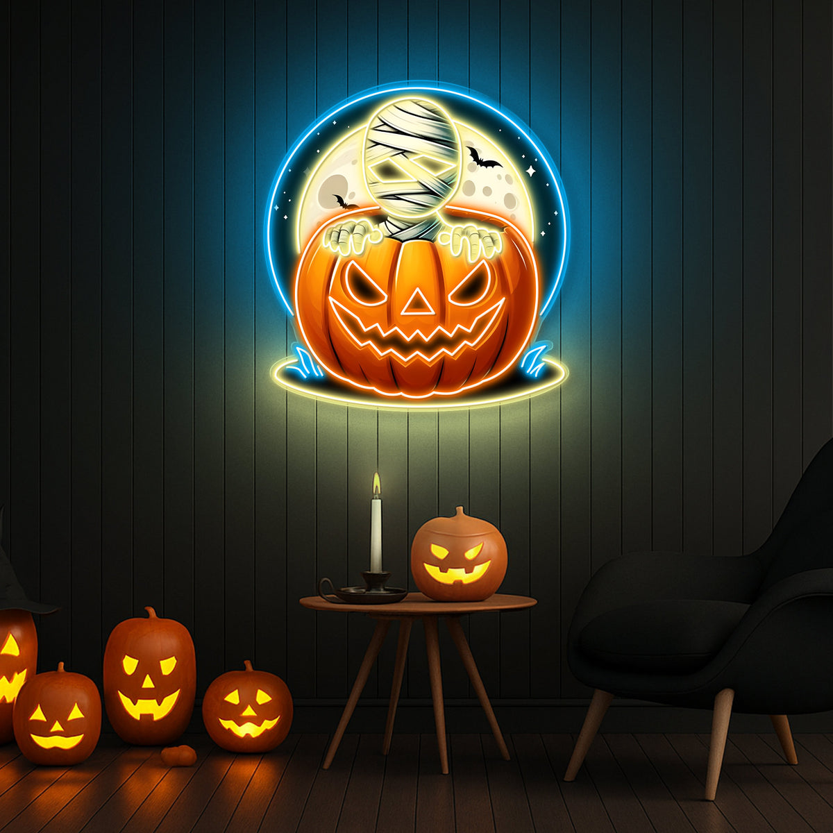 🎃 Spooky Pumpkin & Mummy Halloween LED Neon Sign – Glow Up Your Haunted Nights!
