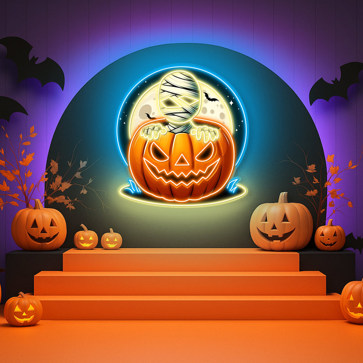 🎃 Spooky Pumpkin & Mummy Halloween LED Neon Sign – Glow Up Your Haunted Nights!