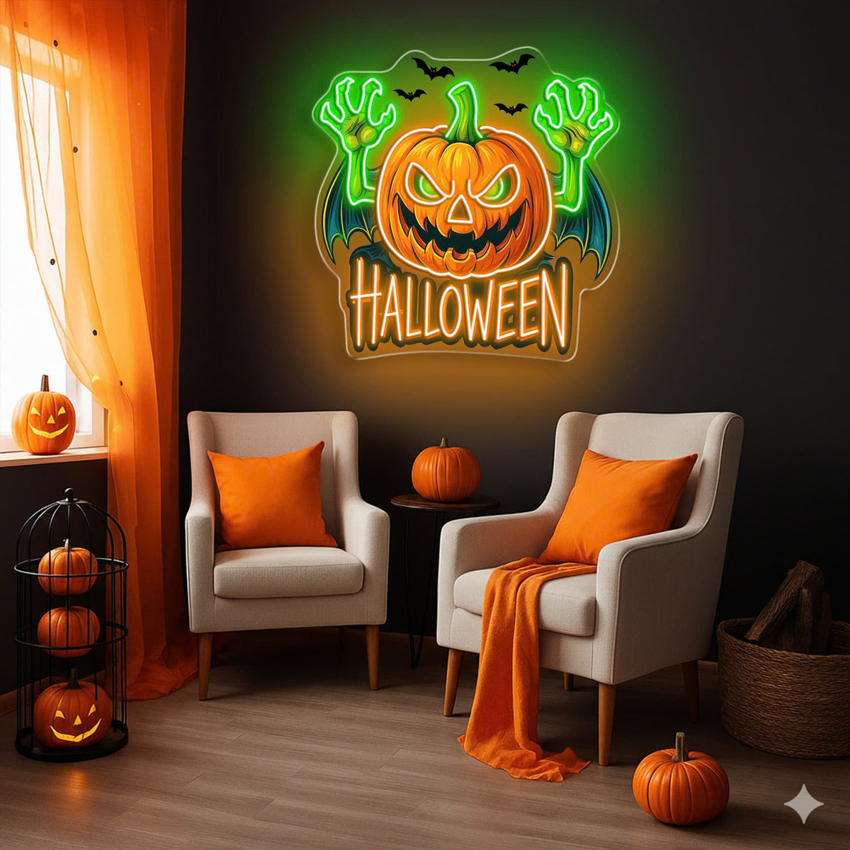 Evil Pumpkin Neon Sign – Halloween LED Wall Light for Spooky Party & Haunted House Décor
