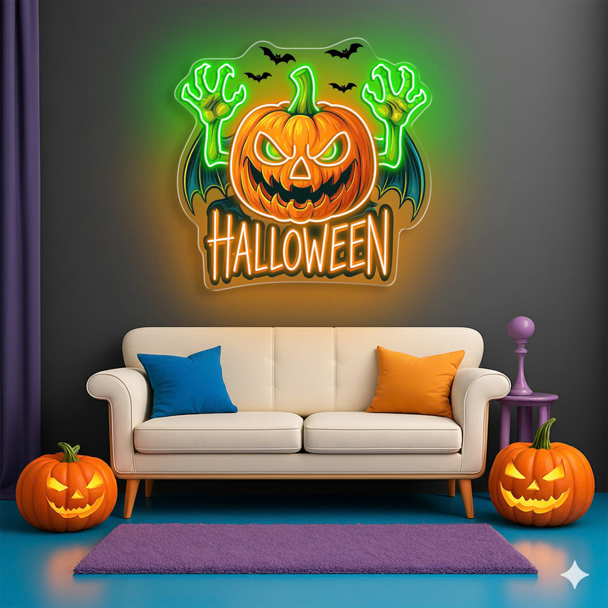 Evil Pumpkin Neon Sign – Halloween LED Wall Light for Spooky Party & Haunted House Décor