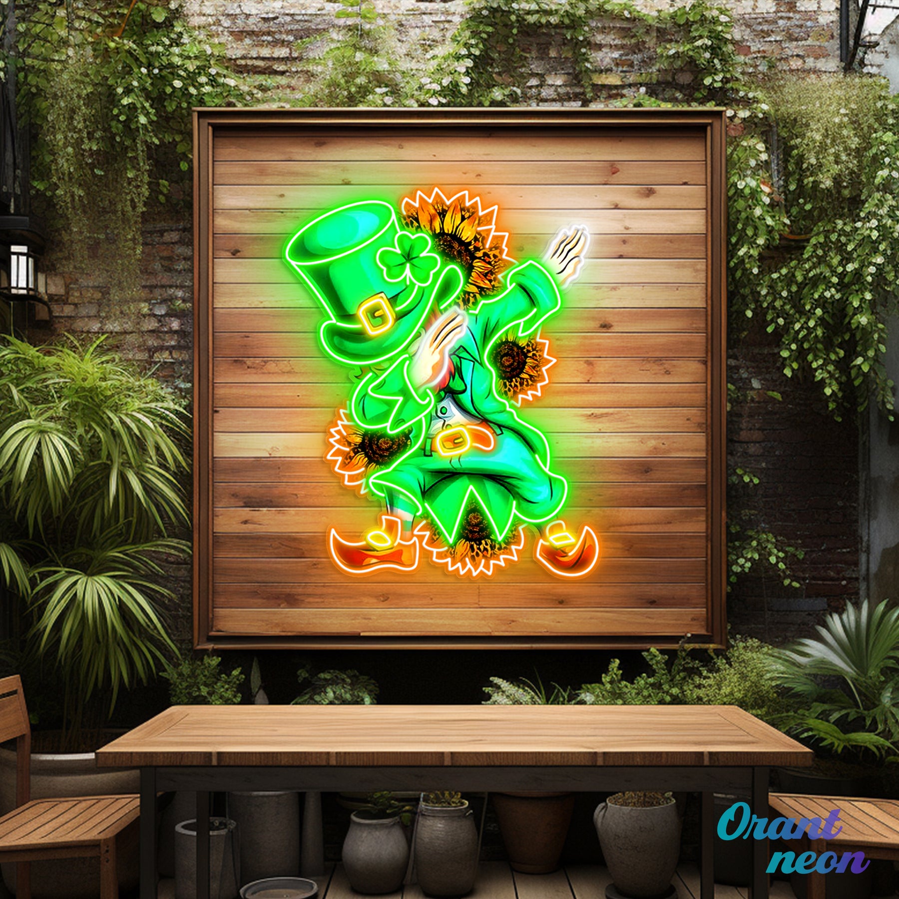 Patrick's Day Goblin A Dap with Sunflowers Led Neon Acrylic Artwork