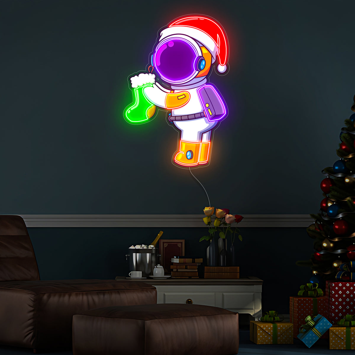 Astronaut Santa Christmas 2 Led Neon Acrylic Artwork