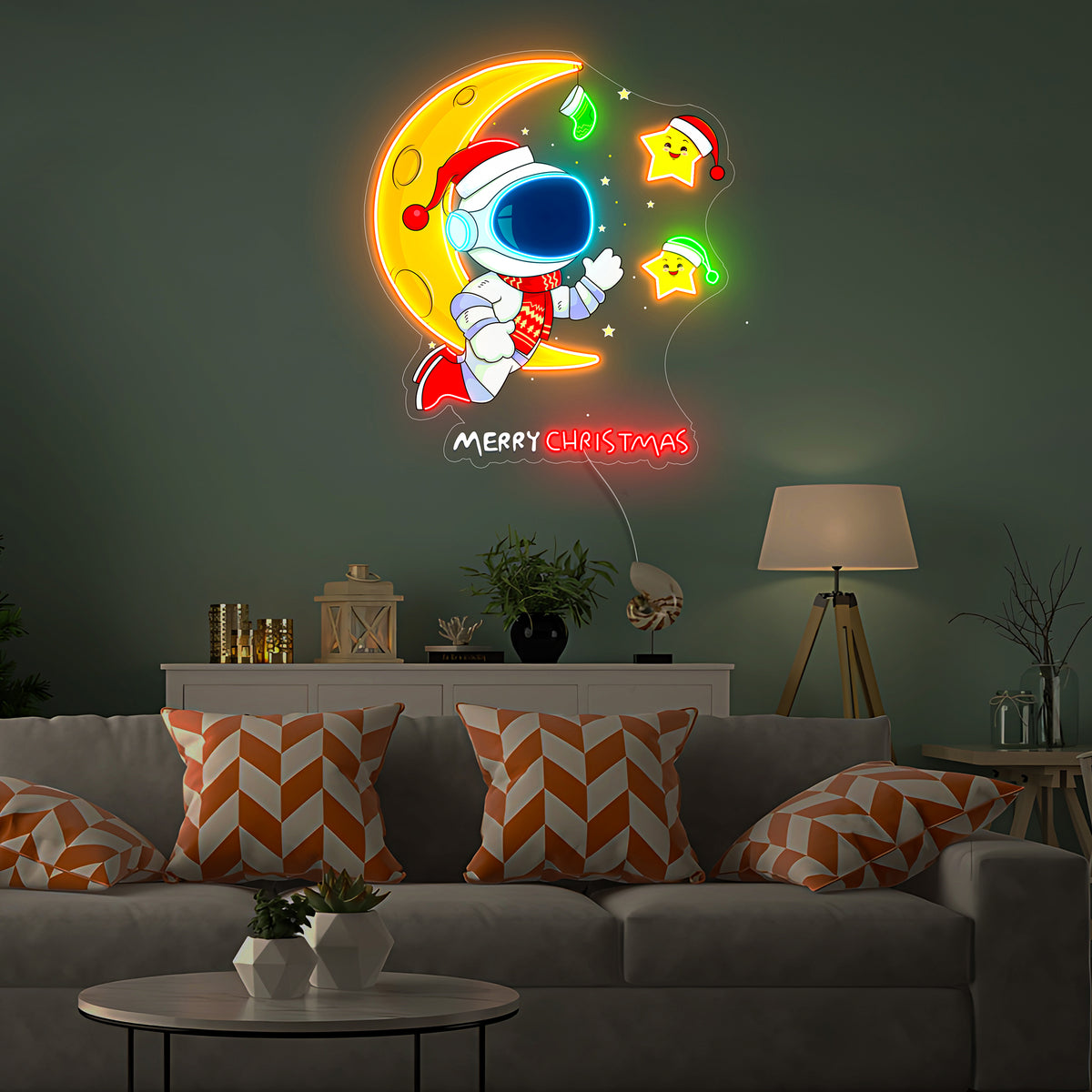 Astronaut with Moon Christmas Led Neon Acrylic Artwork