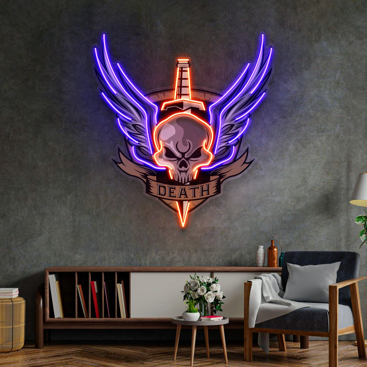 Angry Military Skull Wings LED Neon Sign Light Pop Art