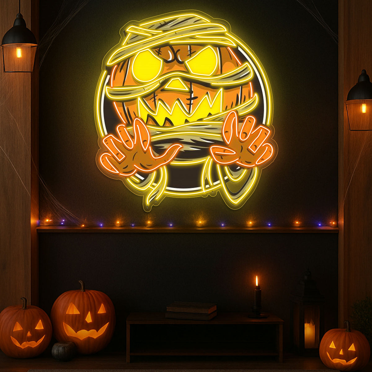 Spooky Mummy Pumpkin LED Neon Sign – Halloween Wall Decor for Indoor Parties