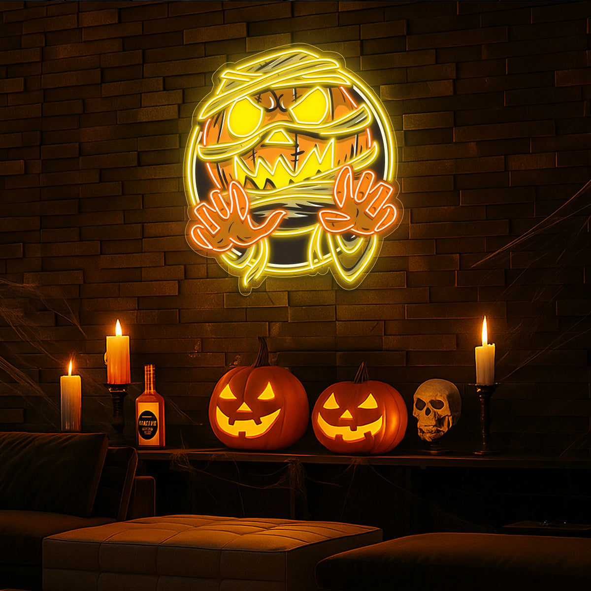 Spooky Mummy Pumpkin LED Neon Sign – Halloween Wall Decor for Indoor Parties