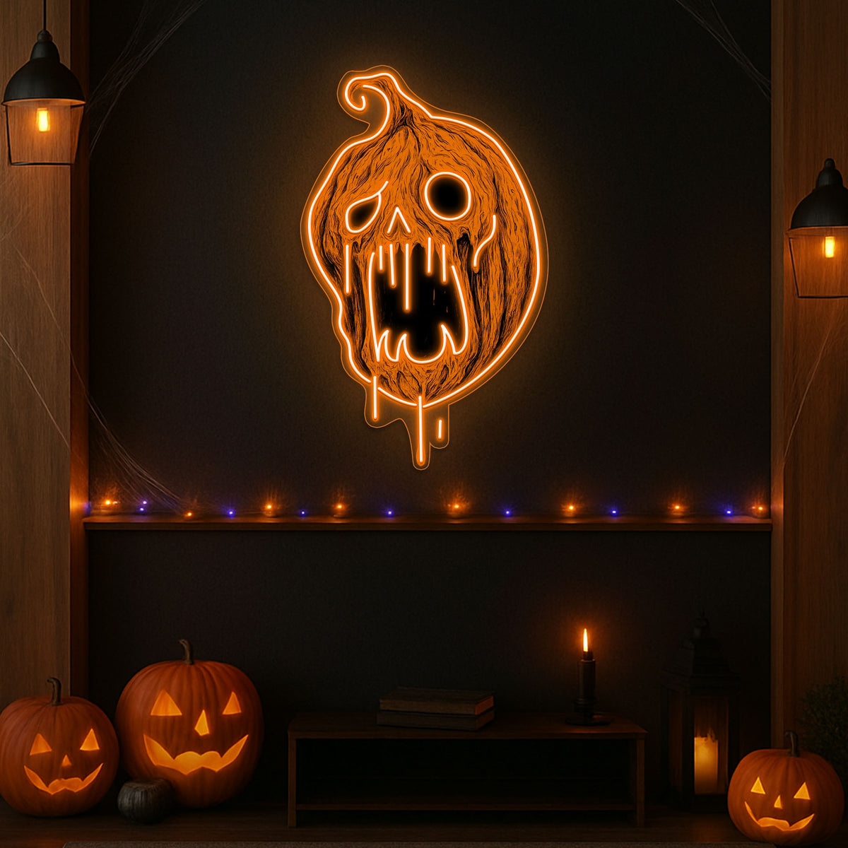 Spooky Dripping Pumpkin LED Neon Sign – Halloween Wall Decor for Haunted Vibes