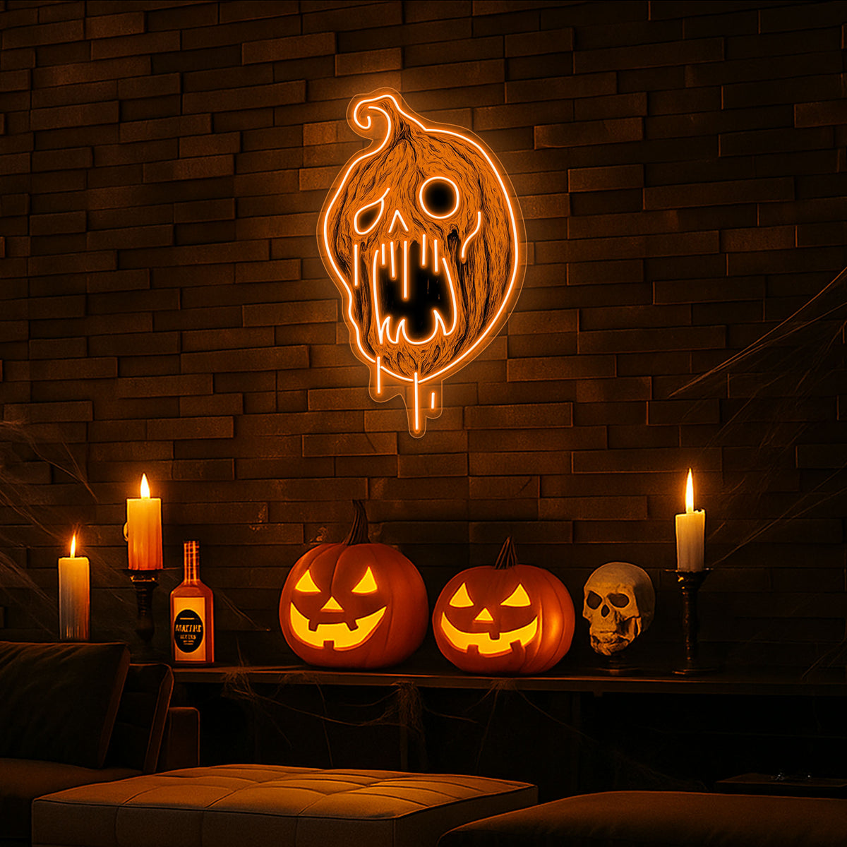 Spooky Dripping Pumpkin LED Neon Sign – Halloween Wall Decor for Haunted Vibes