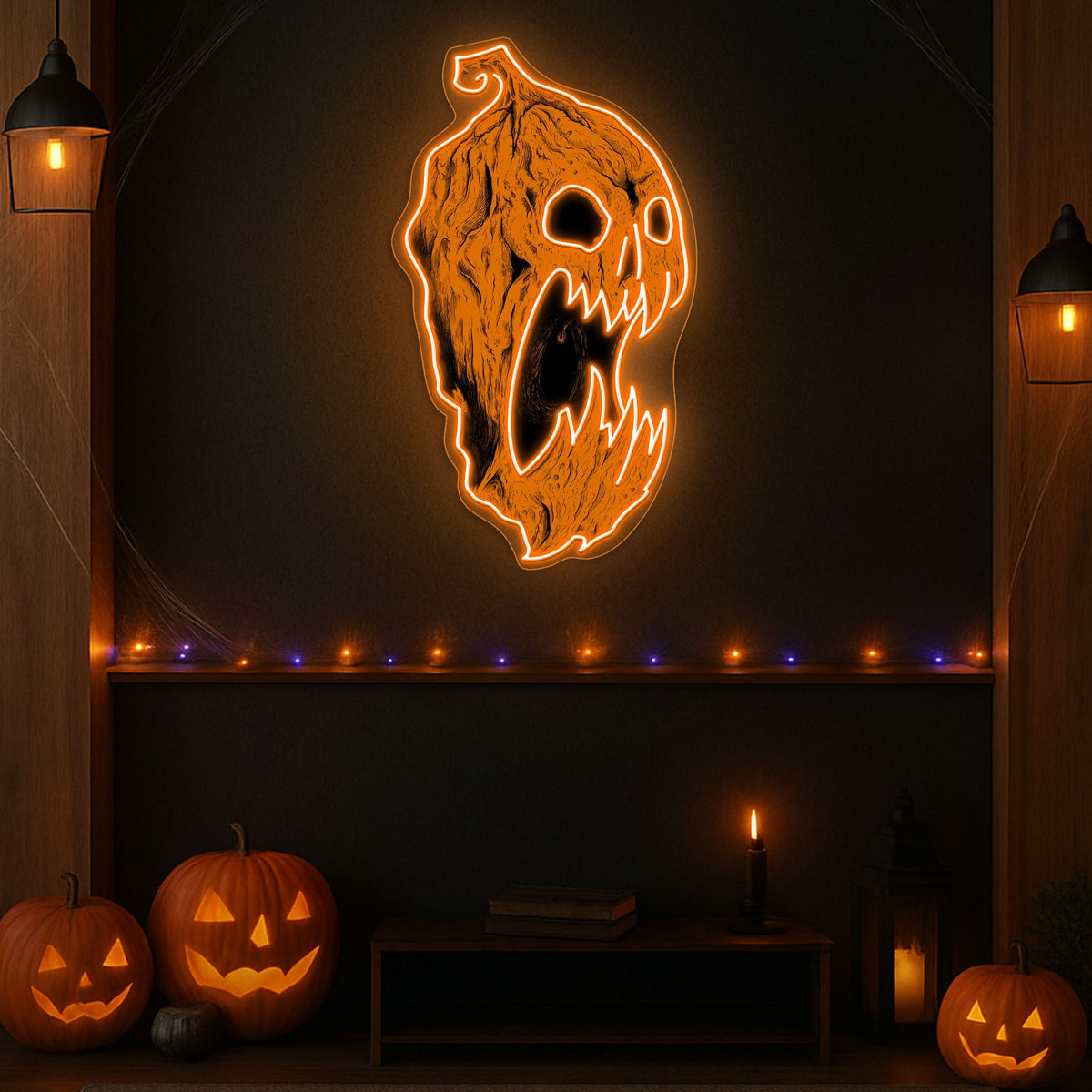 Scary Pumpkin Neon Sign – Halloween LED Wall Decor for Spooky Vibes