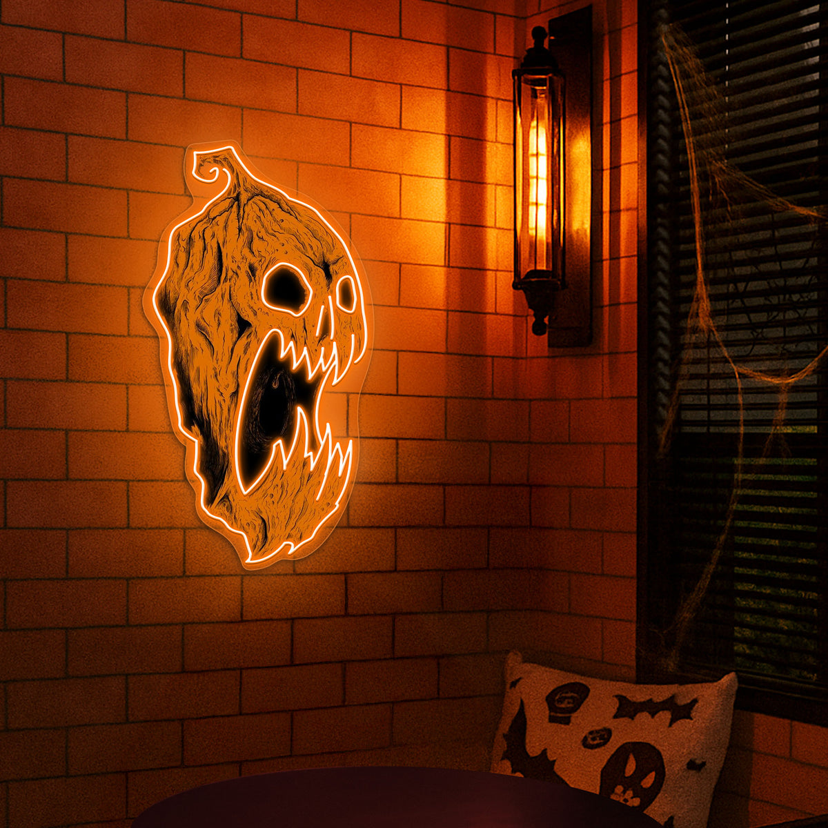 Scary Pumpkin Neon Sign – Halloween LED Wall Decor for Spooky Vibes