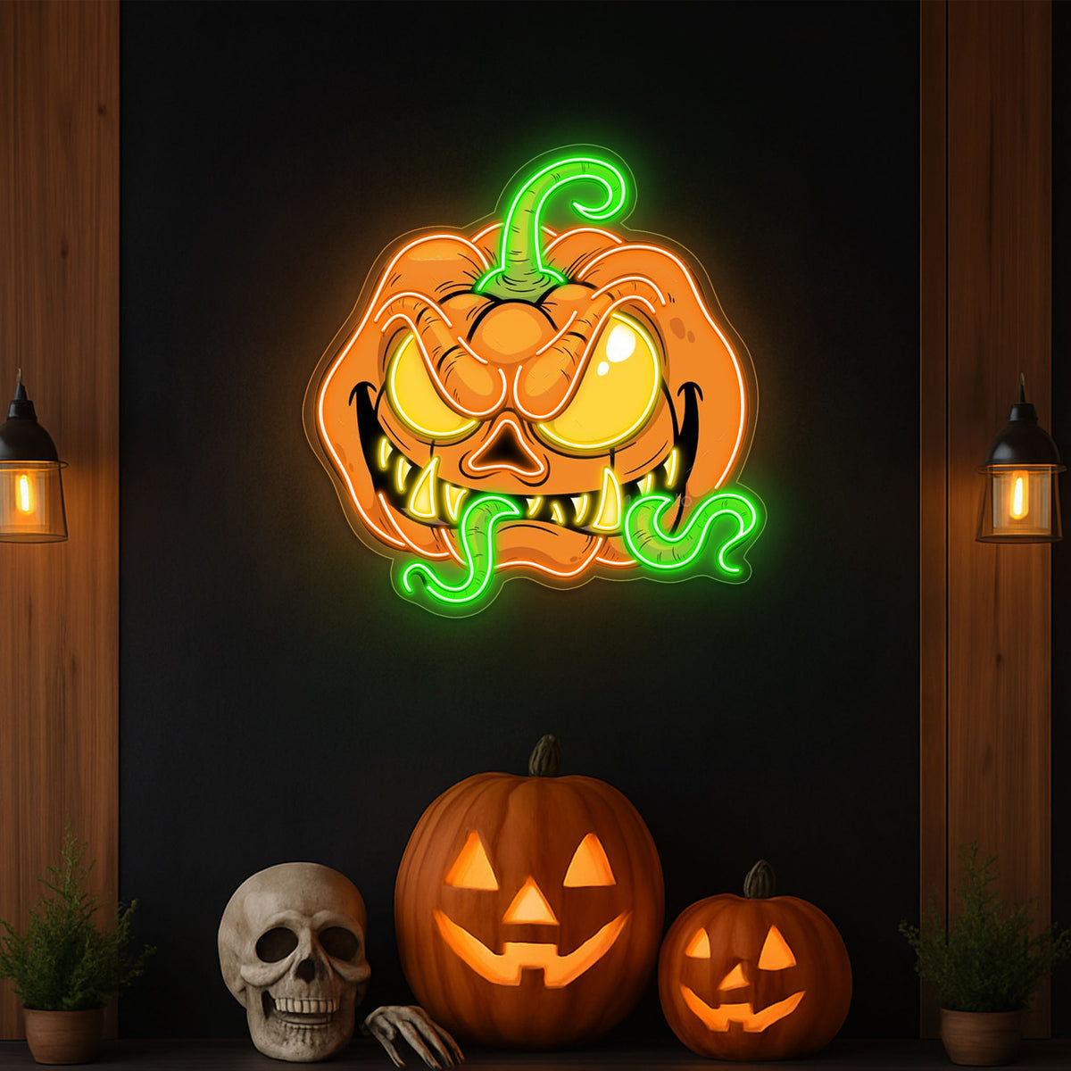 Creepy Crawly Pumpkin LED Neon Sign – Halloween Wall Decor with Glowing Worms