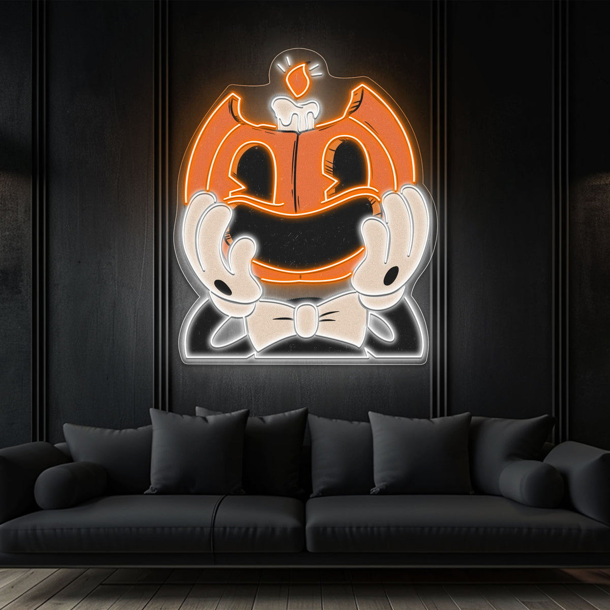 Smiling Pumpkin Face Neon Sign – Retro Halloween Wall Light for Spooky Home Decor