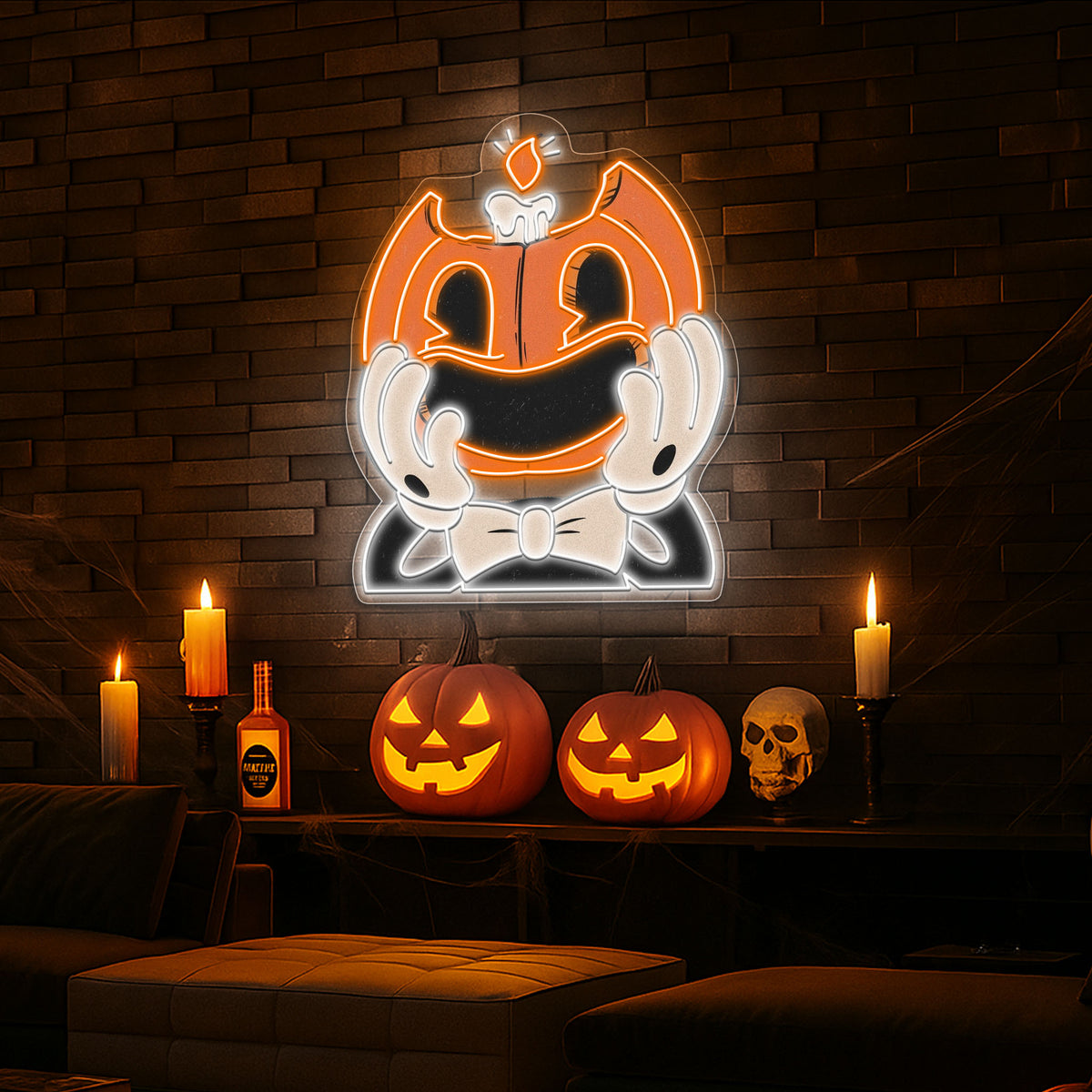 Smiling Pumpkin Face Neon Sign – Retro Halloween Wall Light for Spooky Home Decor