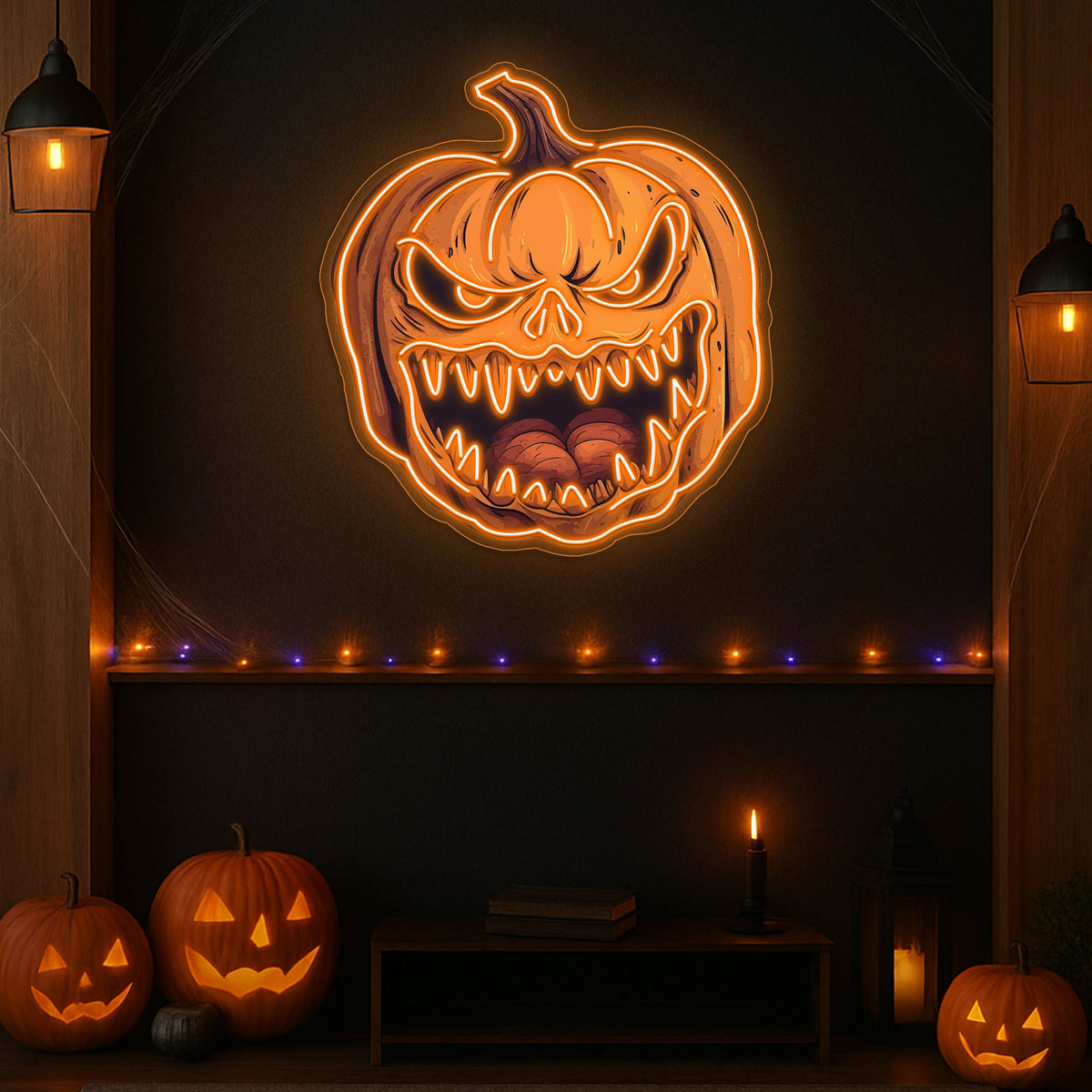 🎃 Frightening Jack-O'-Lantern LED Neon Sign – Halloween Wall Decor 👻
