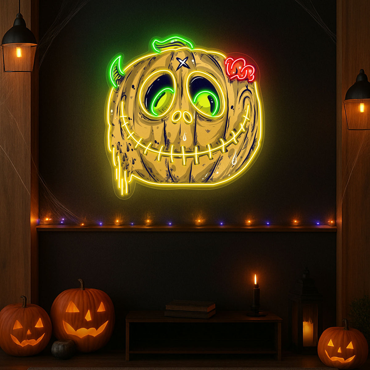 Zombie Pumpkin Neon Sign – Creepy Halloween LED Wall Light Decor for Home, Bar & Party