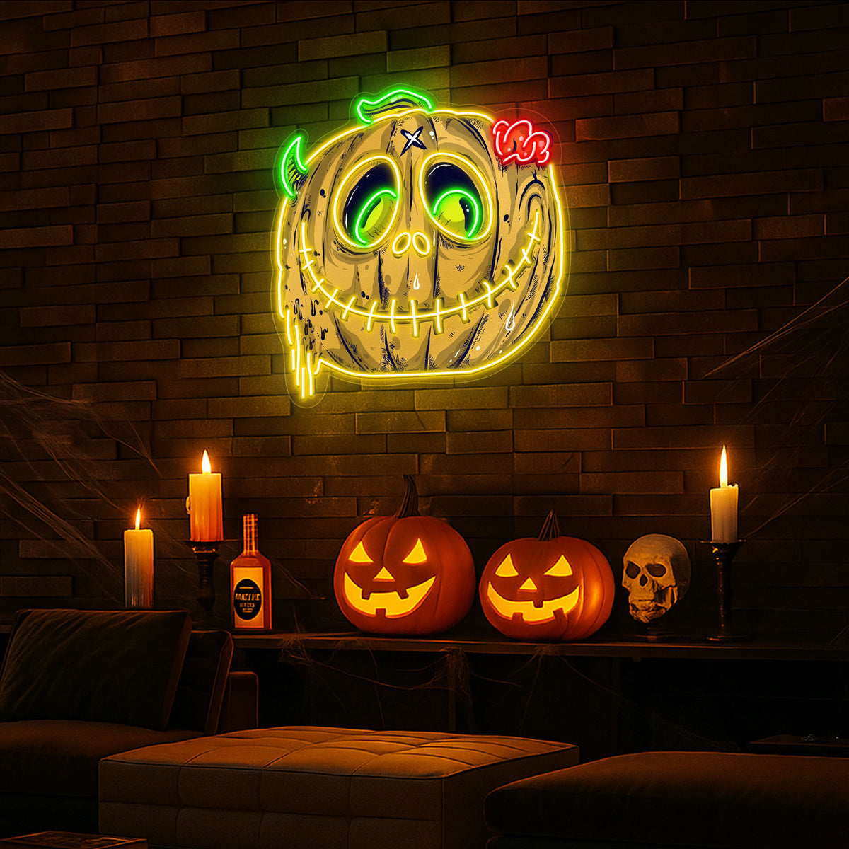 Zombie Pumpkin Neon Sign – Creepy Halloween LED Wall Light Decor for Home, Bar & Party