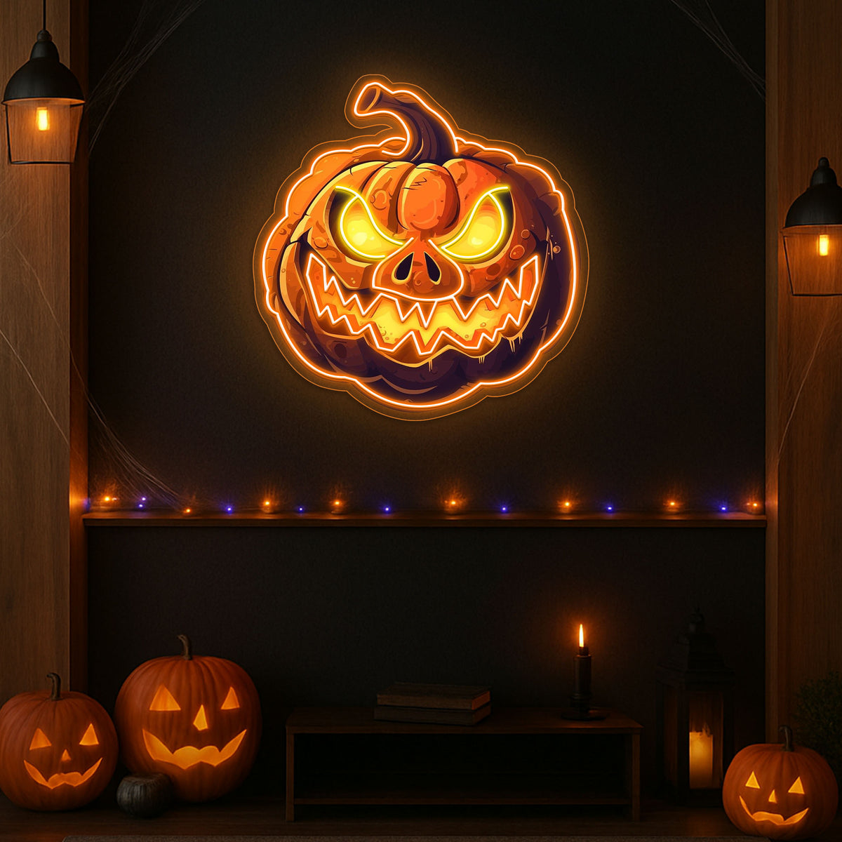 Evil Pumpkin LED Neon Sign – Spooky Halloween Wall Decor for Home, Party & Bar