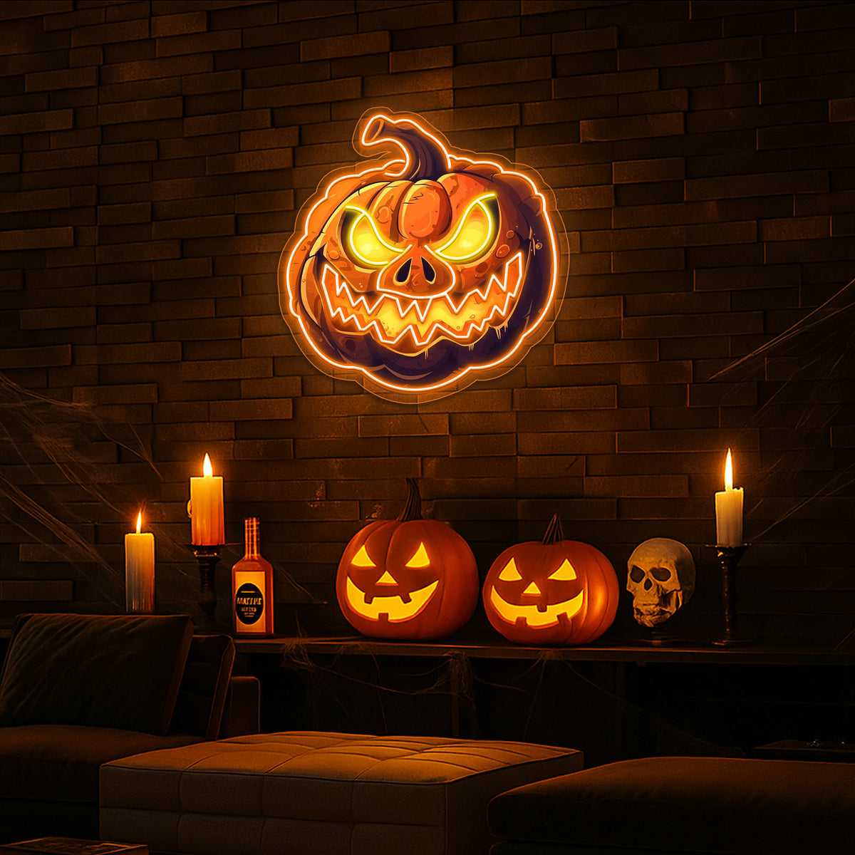Evil Pumpkin LED Neon Sign – Spooky Halloween Wall Decor for Home, Party & Bar