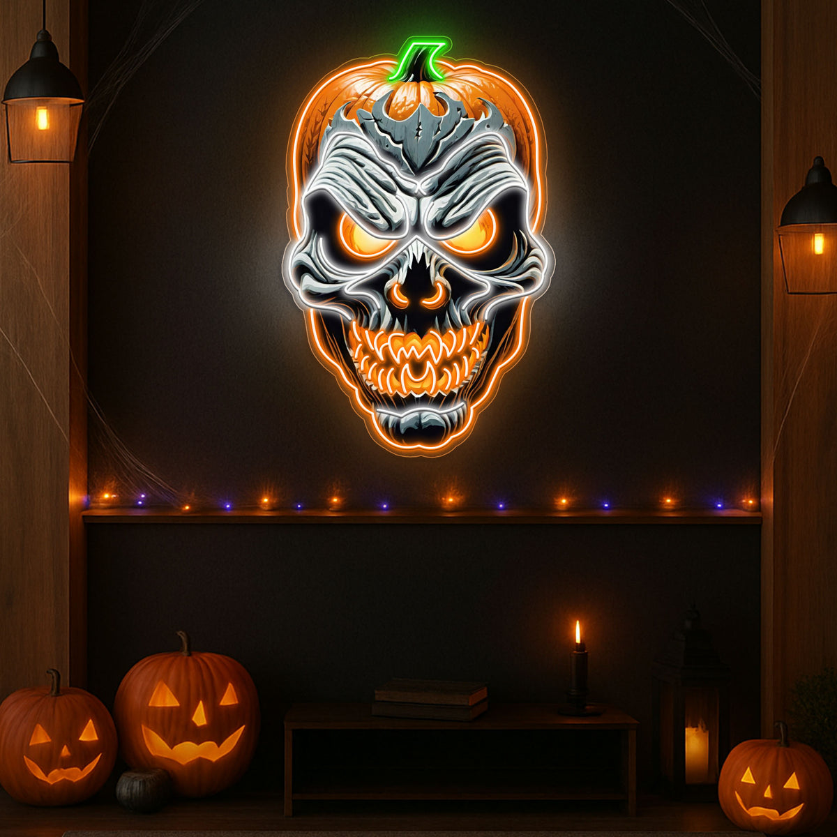 Terrifying Pumpkin Skull LED Neon Sign – Spooky Halloween Wall Decor