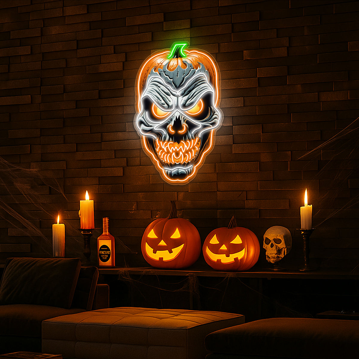 Terrifying Pumpkin Skull LED Neon Sign – Spooky Halloween Wall Decor