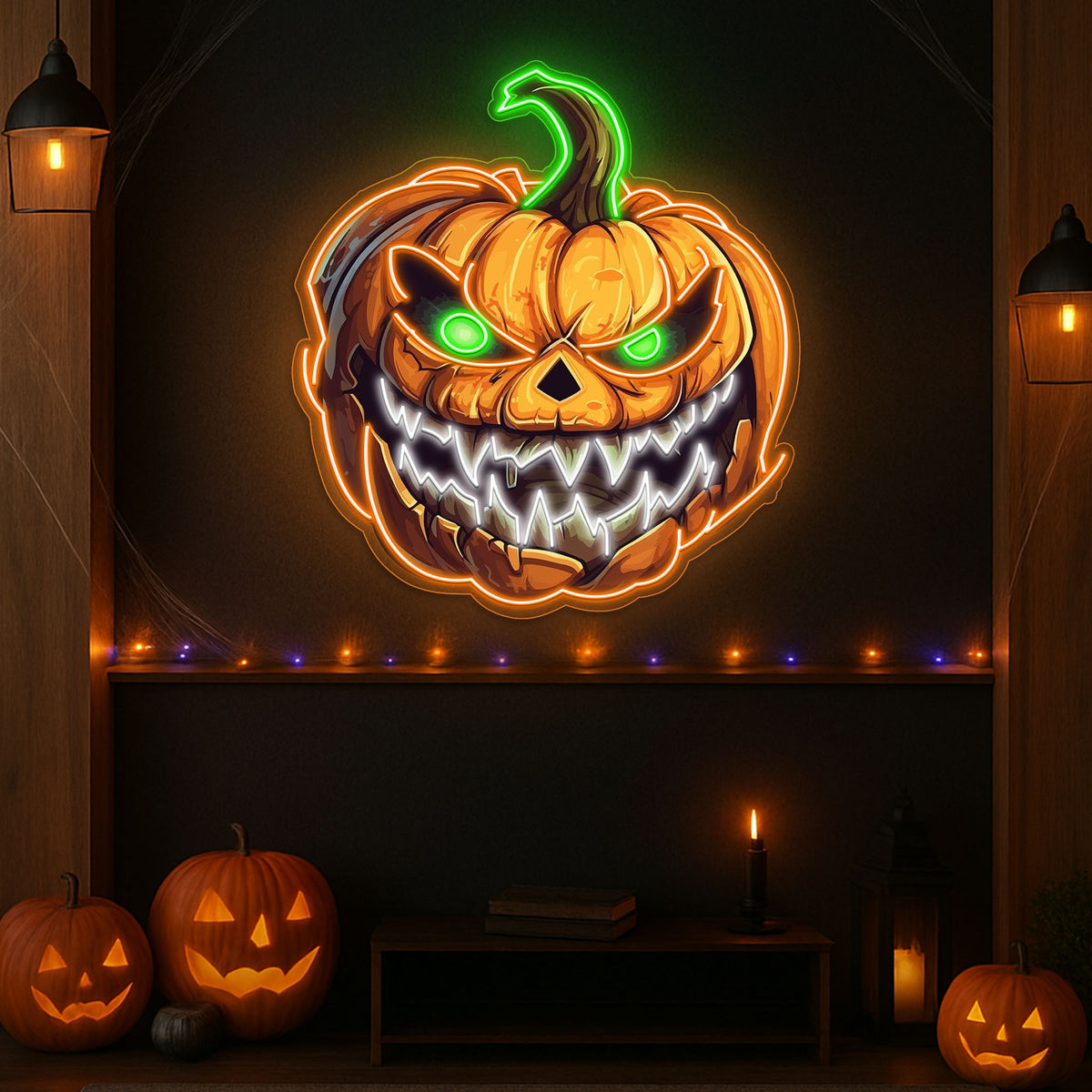 Evil Grin Jack-O'-Lantern Neon Sign – Scary Pumpkin LED Light for Halloween Decor