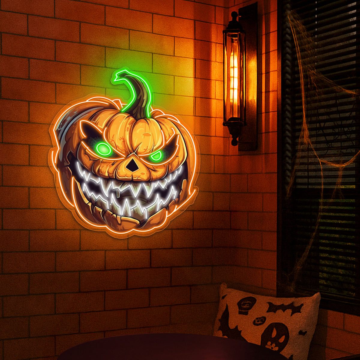 Evil Grin Jack-O'-Lantern Neon Sign – Scary Pumpkin LED Light for Halloween Decor