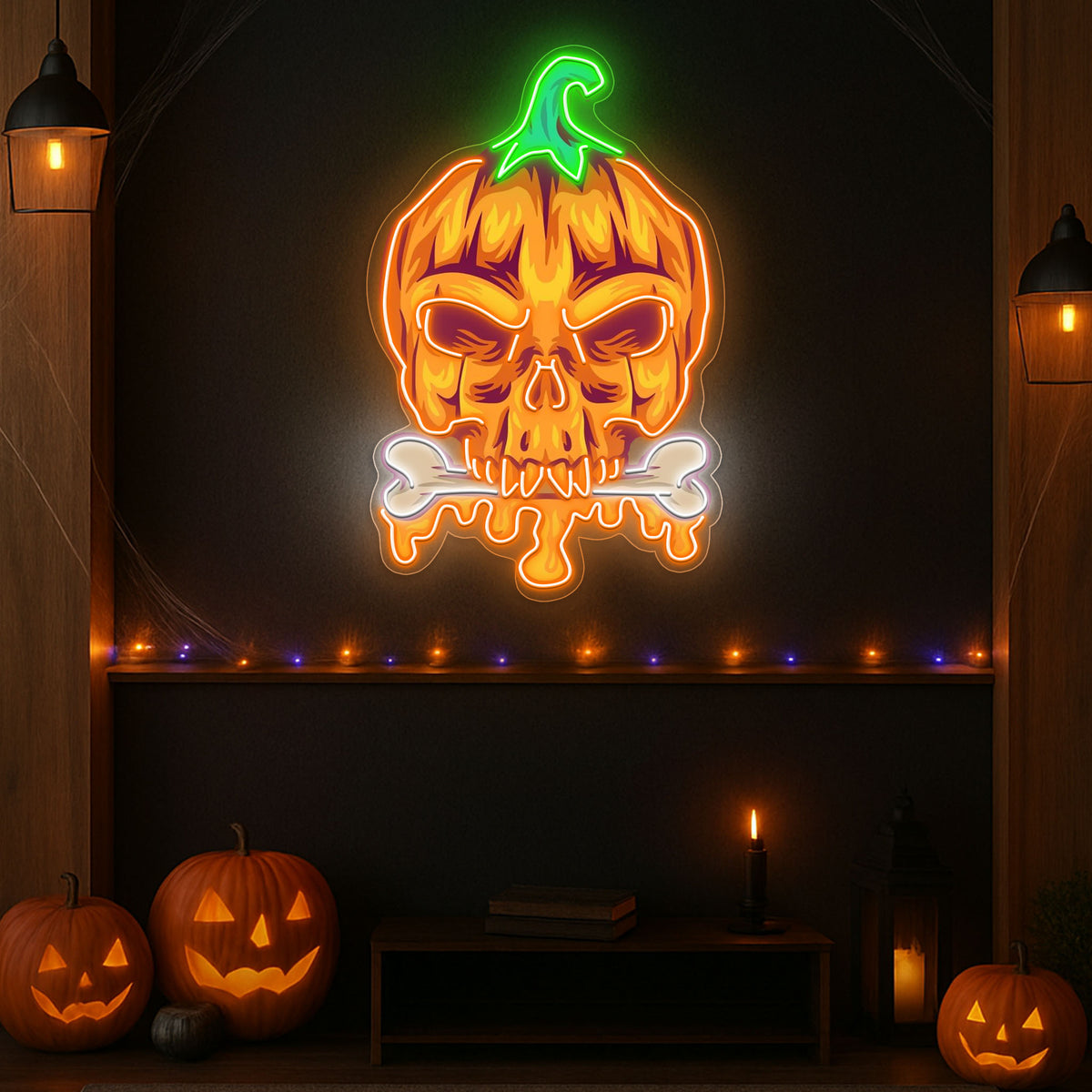 Halloween Pumpkin Skull Neon Sign – Spooky LED Wall Light for Haunted House & Party Decor