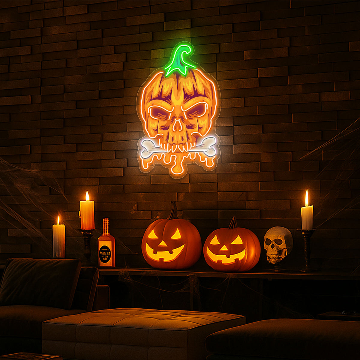 Halloween Pumpkin Skull Neon Sign – Spooky LED Wall Light for Haunted House & Party Decor