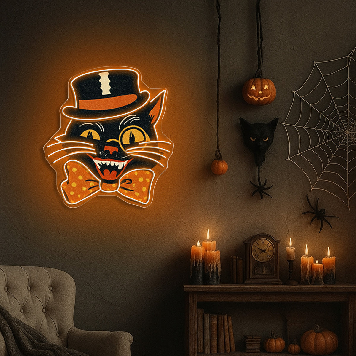 Halloween Pumpkin Gentleman Neon Sign – Vintage Jack-o’-Lantern LED Wall Light for Spooky Party & Home Decor