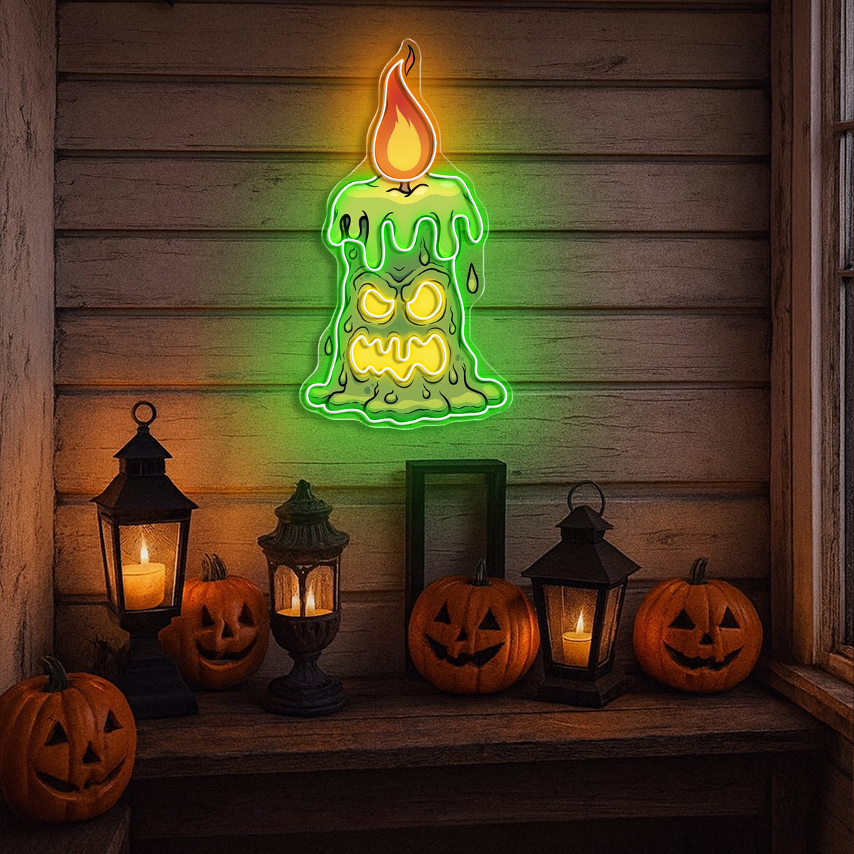 Halloween Creepy Candle Neon Sign – Spooky LED Wall Light for Haunted House & Party Decor