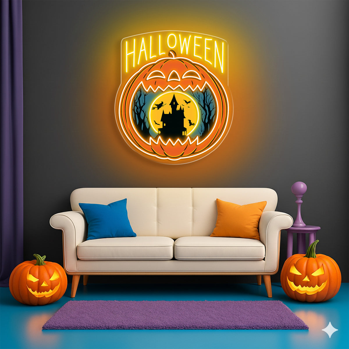 Halloween Pumpkin Neon Sign – Haunted House LED Wall Light for Spooky Party & Home Decor