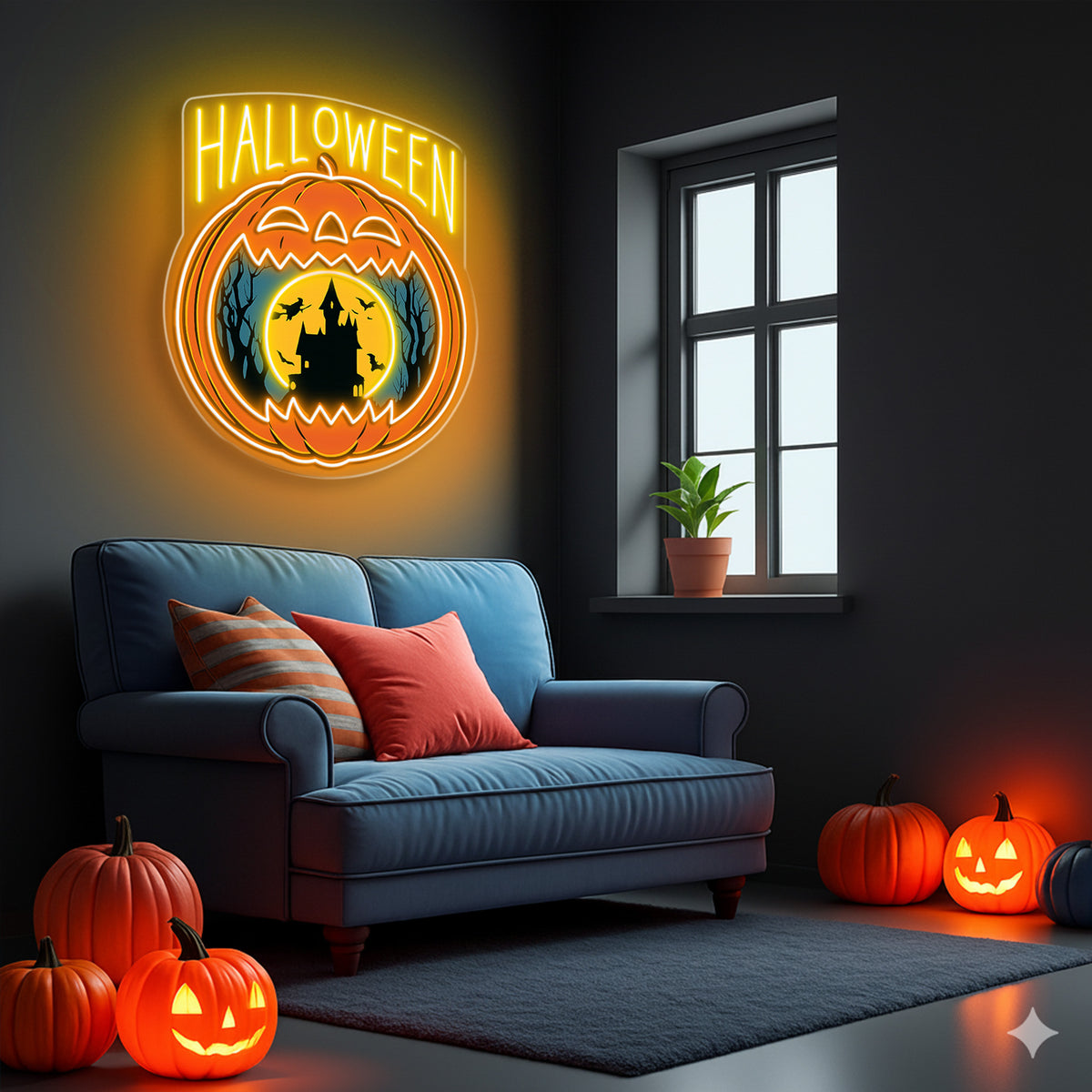 Halloween Pumpkin Neon Sign – Haunted House LED Wall Light for Spooky Party & Home Decor