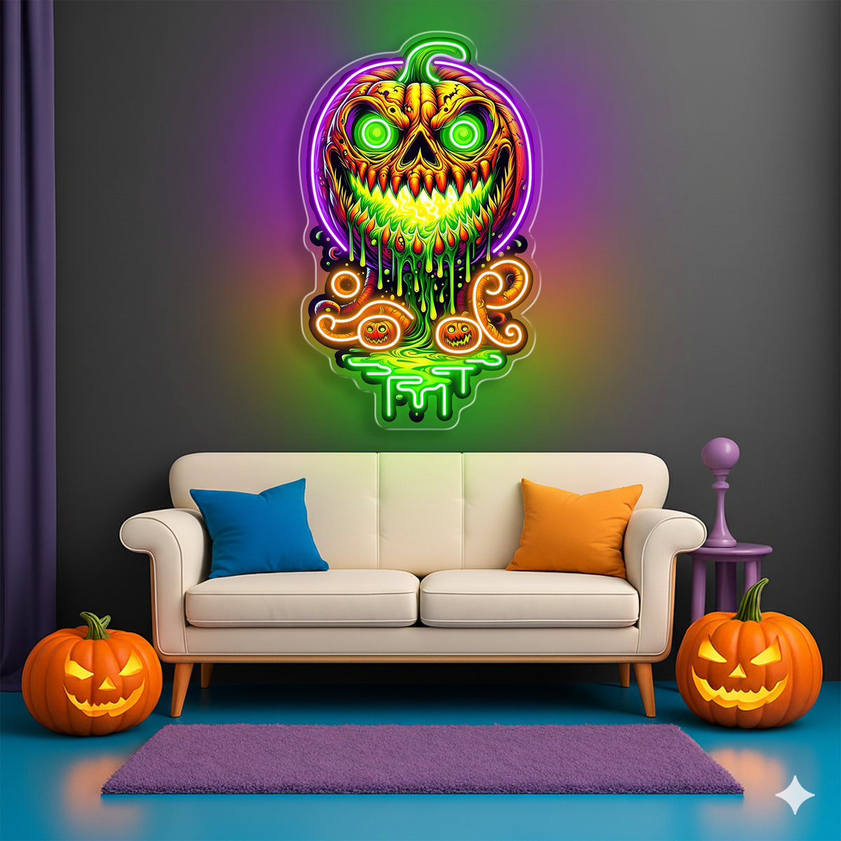 Halloween Evil Pumpkin Neon Sign – Creepy LED Wall Light with Glowing Eyes for Haunted Decor