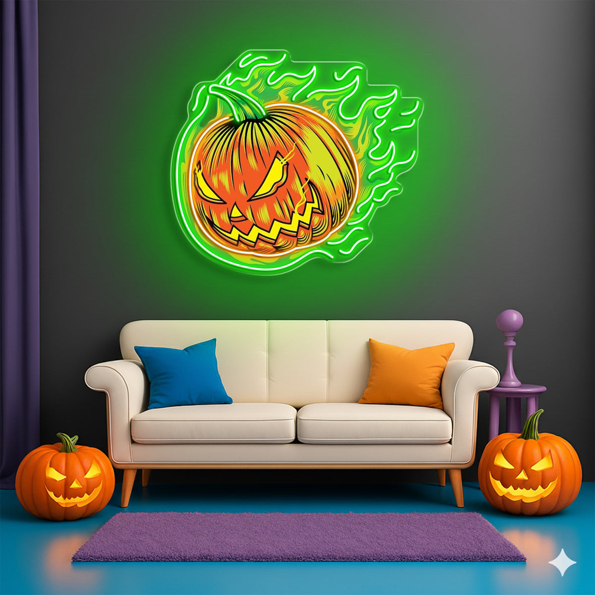 Halloween Flaming Pumpkin Neon Sign – Scary Jack-o’-Lantern LED Wall Light for Haunted Decor