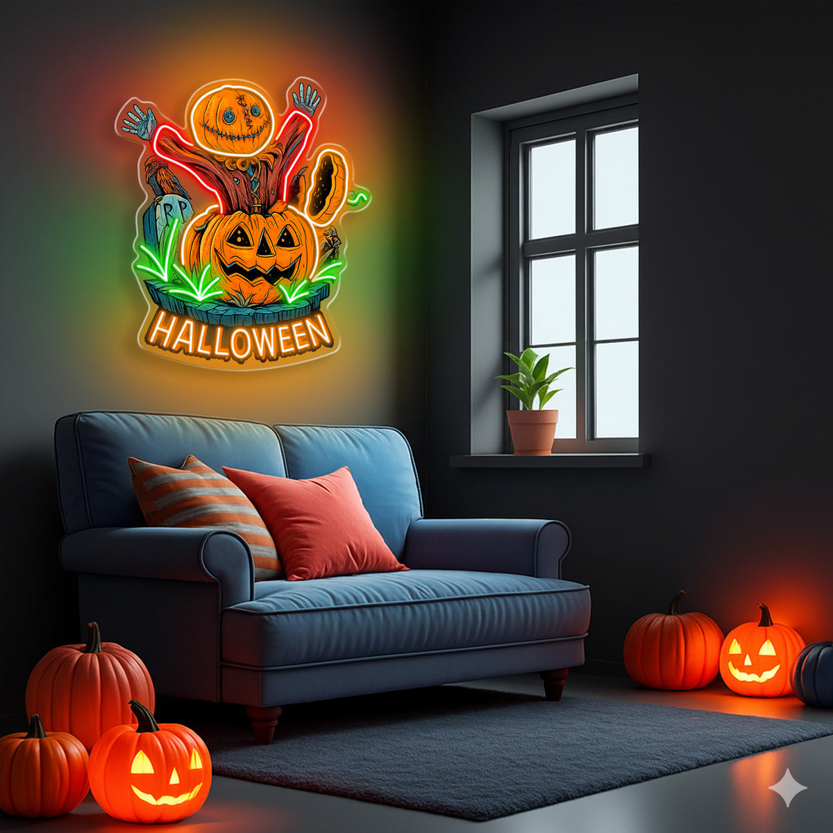 Halloween Pumpkin Scarecrow Neon Sign – Spooky LED Wall Light for Haunted House & Party Decor