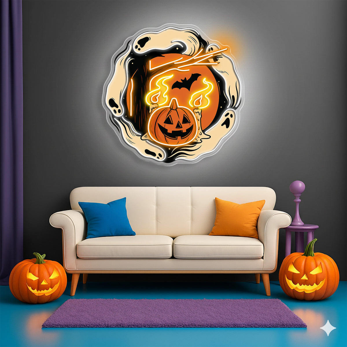 Halloween Ghost & Pumpkin Neon Sign – Spooky LED Wall Light for Haunted House & Party Decor