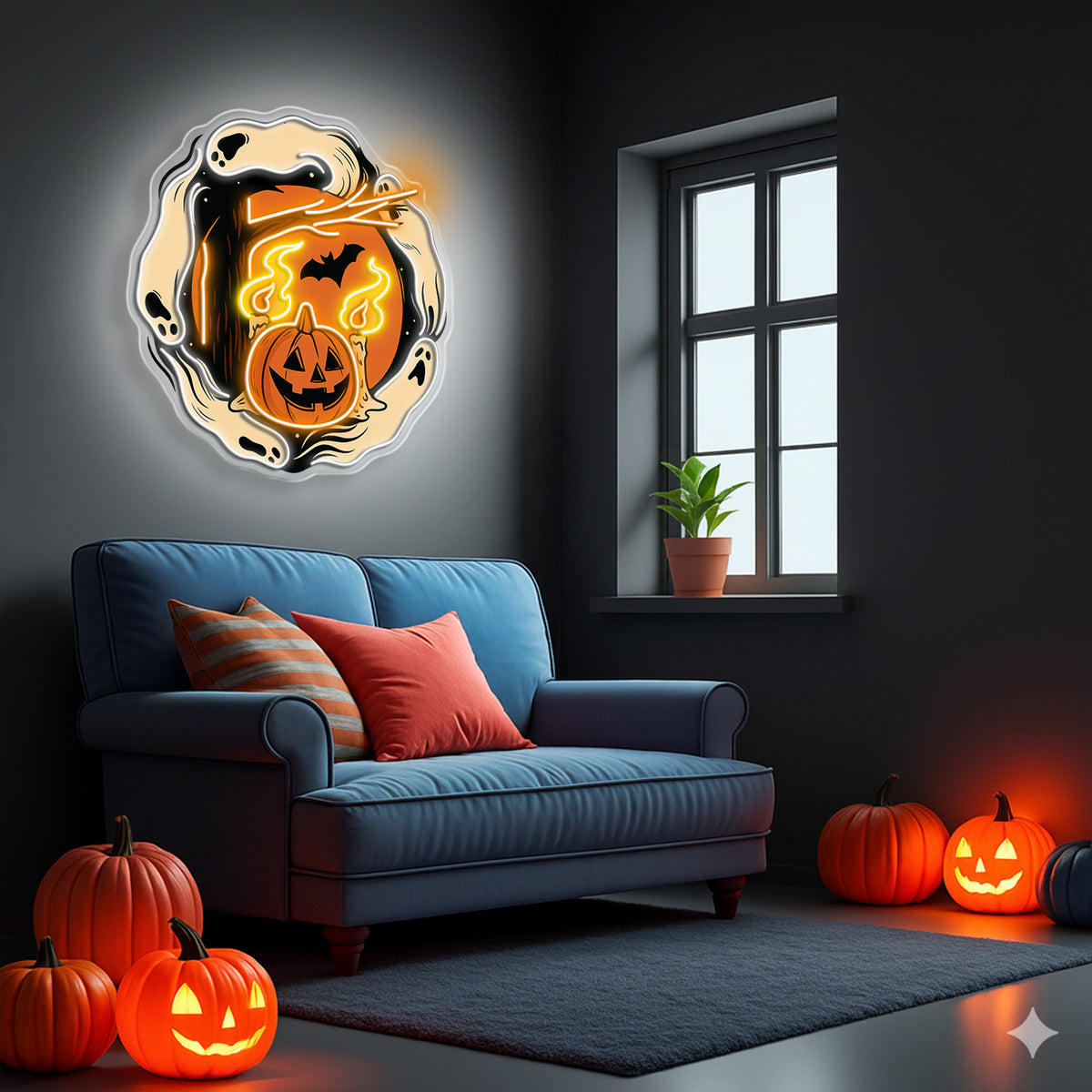 Halloween Ghost & Pumpkin Neon Sign – Spooky LED Wall Light for Haunted House & Party Decor