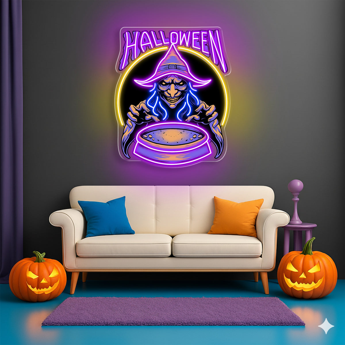 Halloween Witch Neon Sign – LED Wall Light for Haunted House & Party Decor