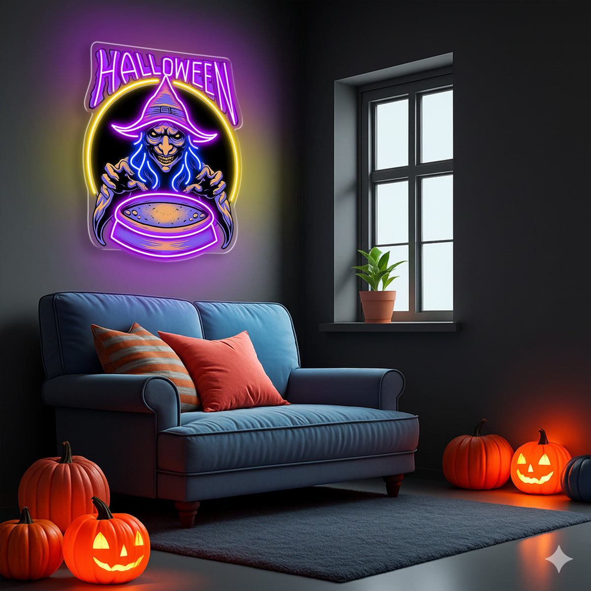 Halloween Witch Neon Sign – LED Wall Light for Haunted House & Party Decor