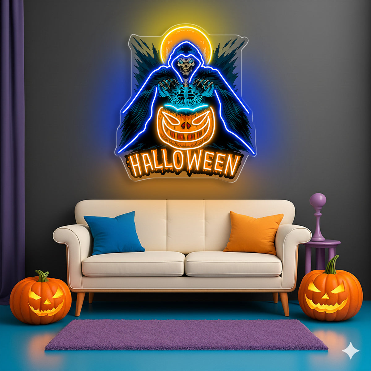 Grim Reaper Halloween Neon Sign – LED Wall Light for Haunted House & Party Decor