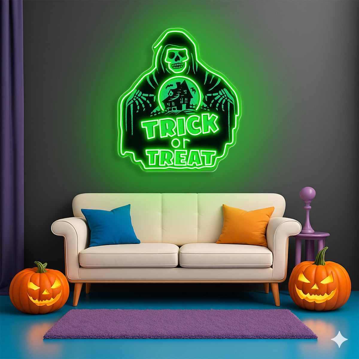 Trick or Treat Grim Reaper Halloween Neon Sign – LED Wall Light for Spooky Party Decor