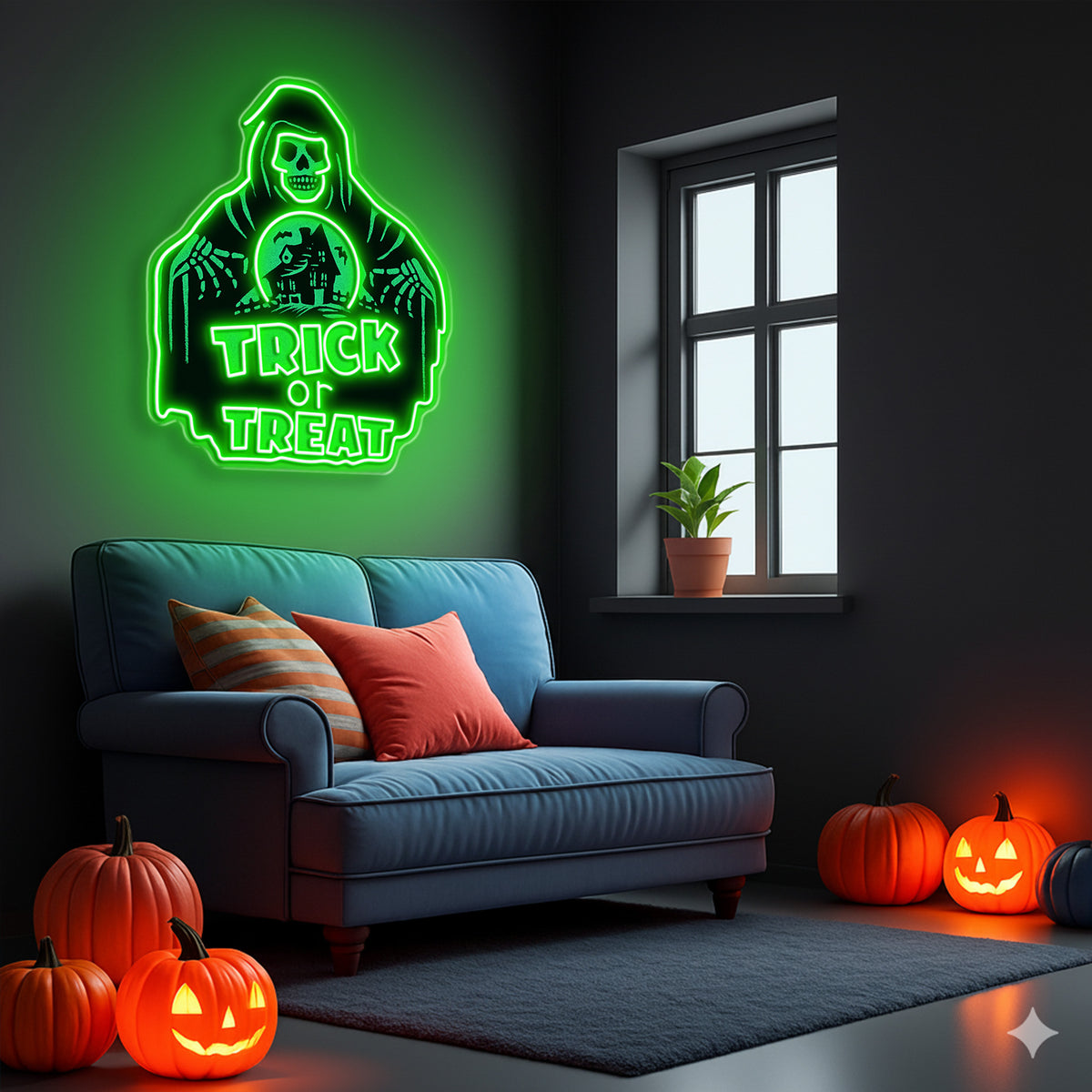 Trick or Treat Grim Reaper Halloween Neon Sign – LED Wall Light for Spooky Party Decor
