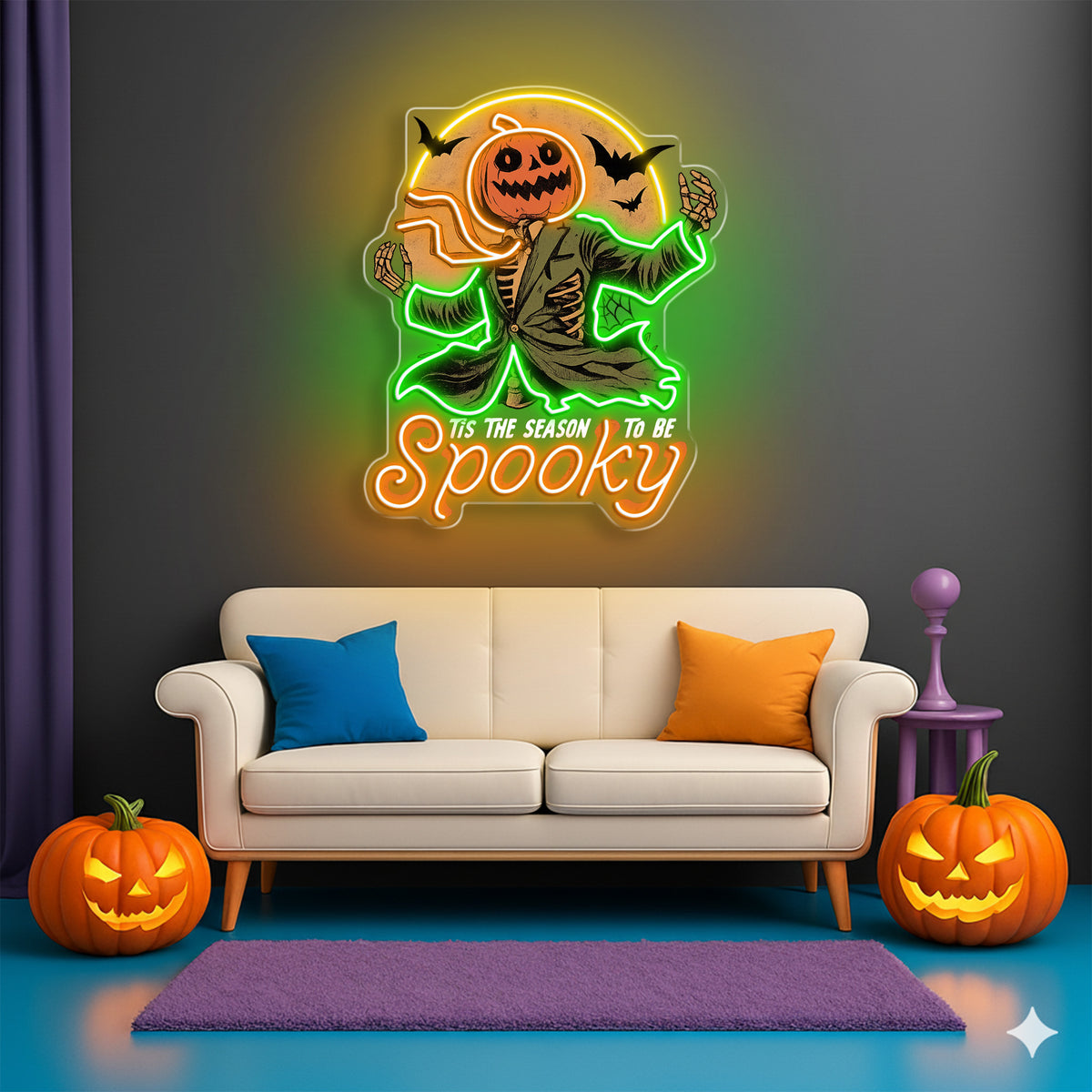 Spooky Pumpkin Head Neon Sign – Halloween LED Wall Light for Haunted Party & Home Décor