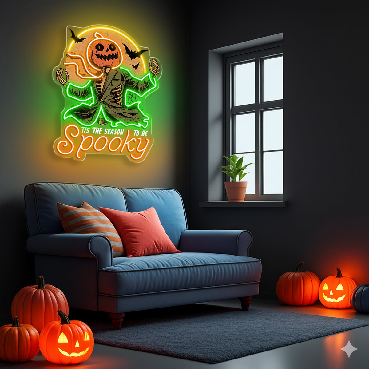 Spooky Pumpkin Head Neon Sign – Halloween LED Wall Light for Haunted Party & Home Décor