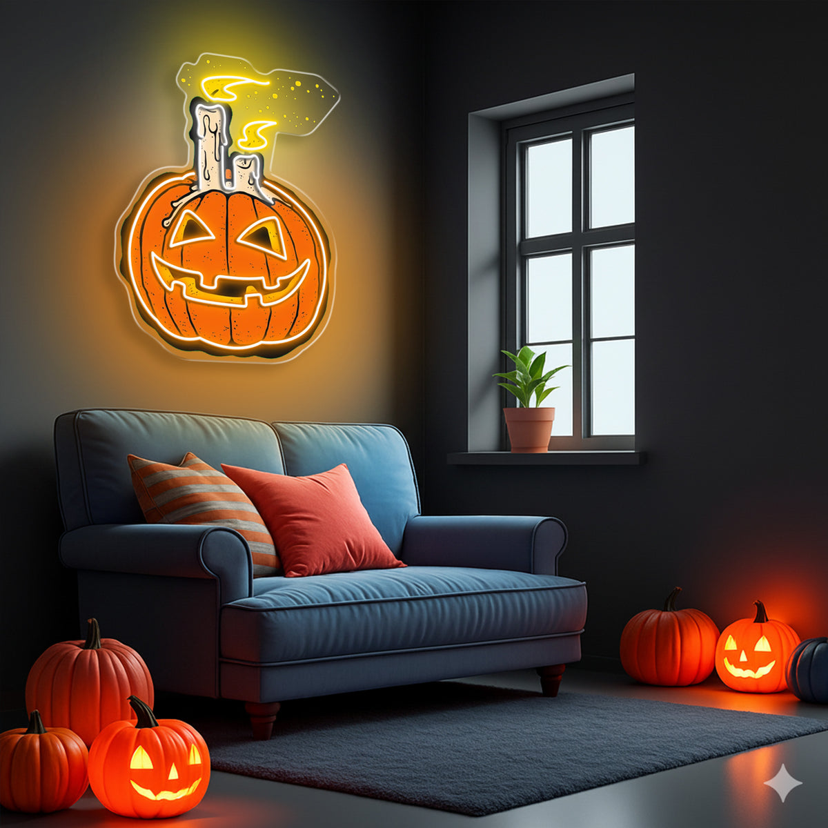 Jack-O’-Lantern Candle Neon Sign – Halloween LED Pumpkin Light for Spooky Home & Party Décor