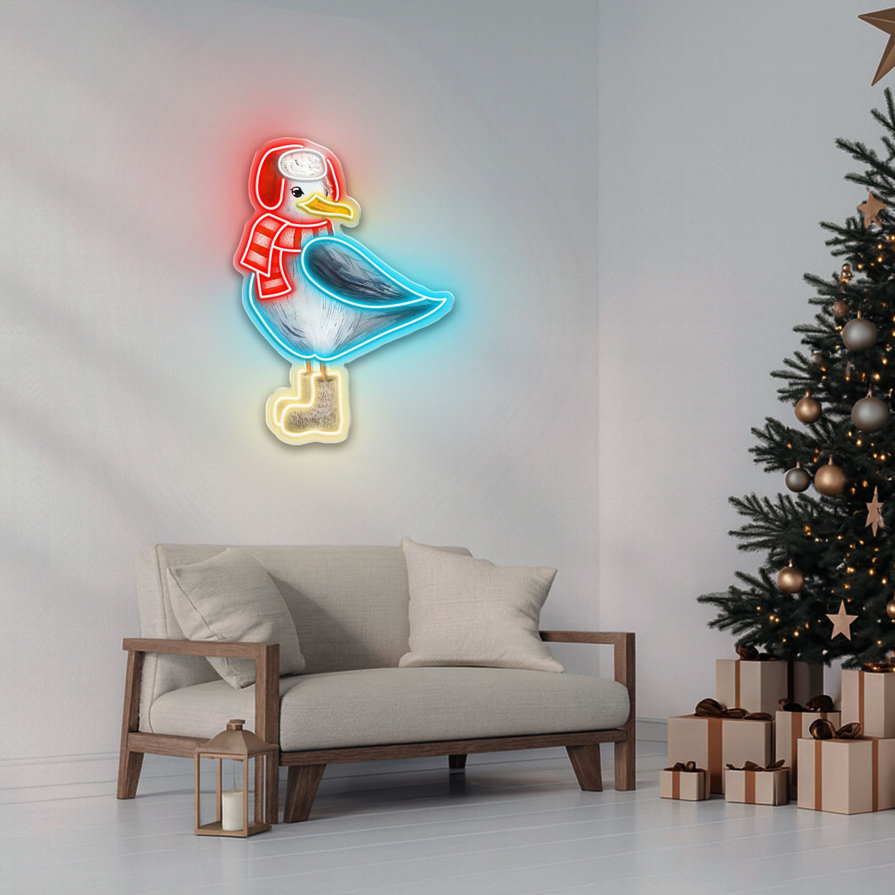 Winter Seagull Neon Sign – Cozy LED Wall Light for Christmas & Holiday Home Décor