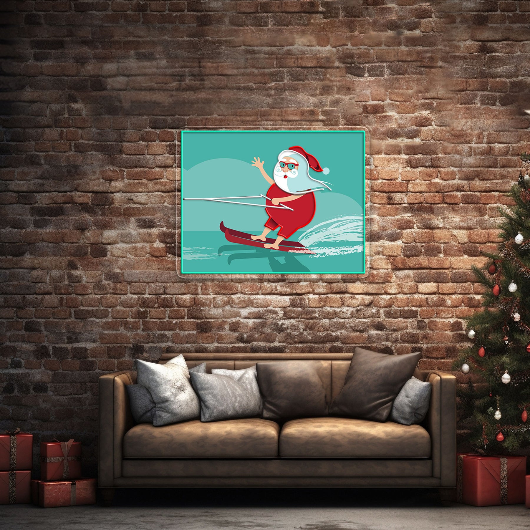 Surfing Santa Neon Sign – Fun Christmas LED Wall Light for Beach Lovers & Holiday Décor