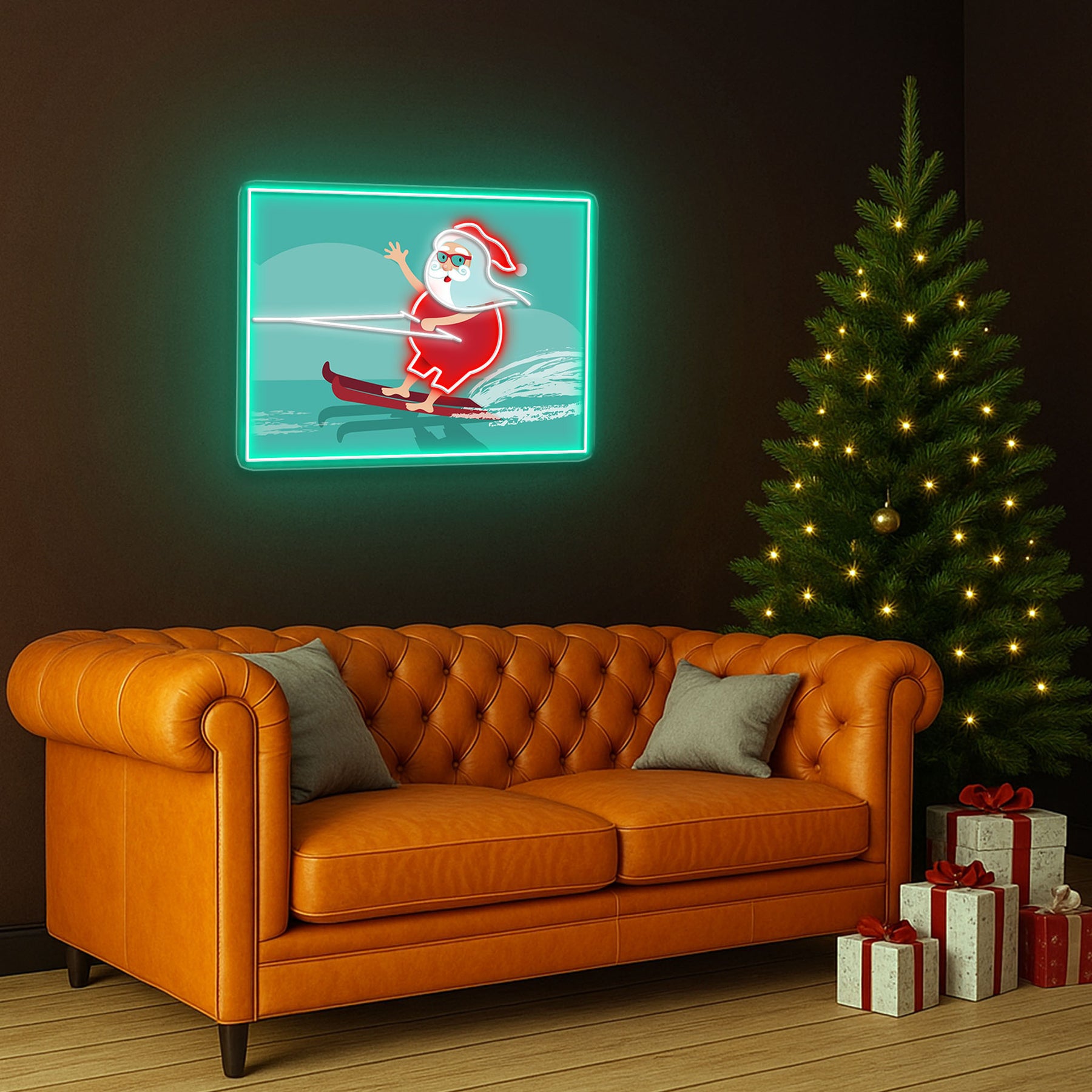 Surfing Santa Neon Sign – Fun Christmas LED Wall Light for Beach Lovers & Holiday Décor