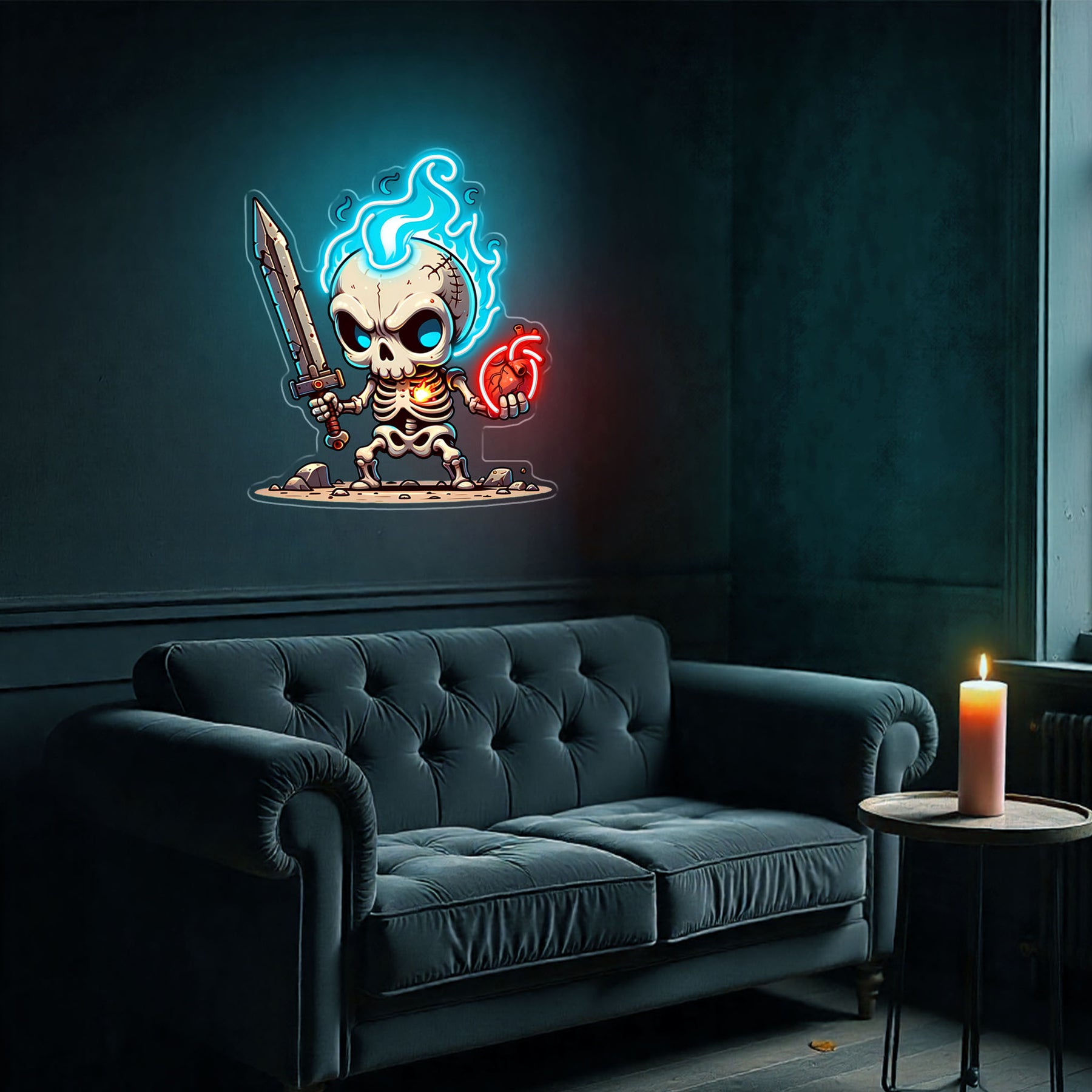 Flaming Skull Neon Sign – LED Skeleton Wall Light for Halloween Party & Game Room Décor